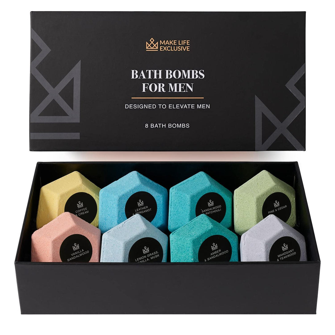 Bath Bombs for Men, Diamond Shape, Gifts for Men, 8 Large 5Oz Bombs, 100% Natural Products & Essential Oils, Soak In, Bubble Bath