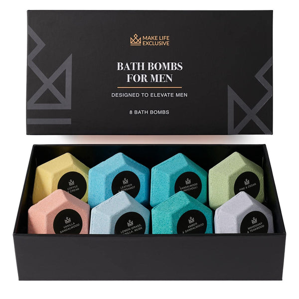Bath Bombs for Men, Diamond Shape, Gifts for Men, 8 Large 5Oz Bombs, 100% Natural Products & Essential Oils, Soak In, Bubble Bath