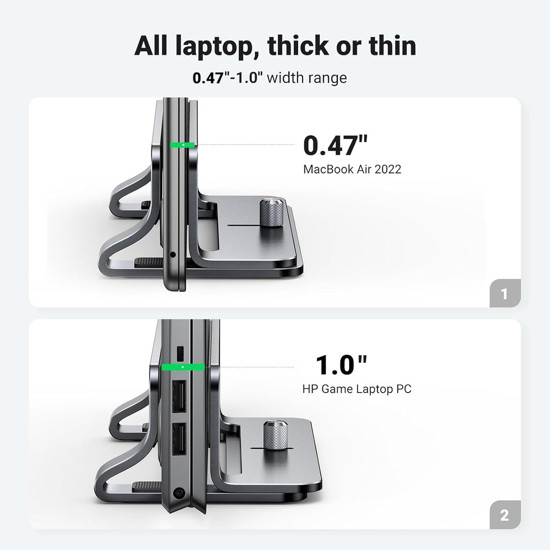 UGREEN Vertical Laptop Stand Holder for Desk Compatible with Macbook Pro, Macbook Air Stand Vertical Aluminum Adjustable for up to 17.3 Inch Gaming Laptop, Gray