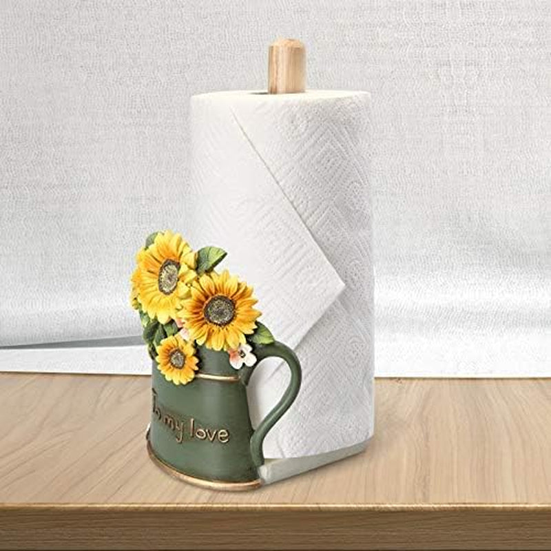 Paper Towel Holder with Sunflower Flower Decor, Resin Crafts Display for Kitchen Cafe Western Restaurant Cake Shop Dessert Shop.