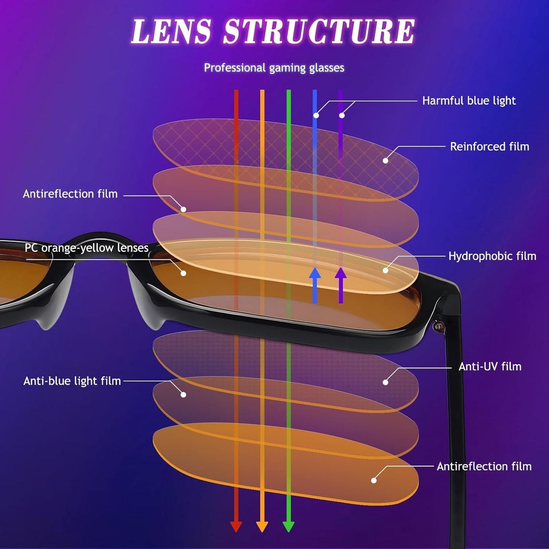 2 Pack Blue Light Glasses Men Woman, Computer Gaming Glasses Men, Blue Ray Filtering Amber Lens anti Eye Strain