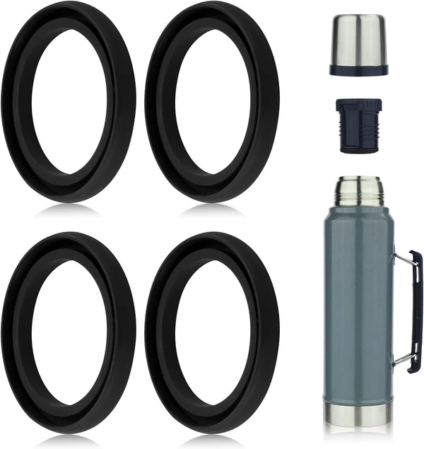 4Pcs Silicone Replacement Gaskets Classic for Stanley, Silicone Seal Gasket for Thermos Compatible with Stanley Classic 20 Oz 1.0 QT 1.5 QT 2 QT 2.5 QT Vacuum Bottle Stopper Black