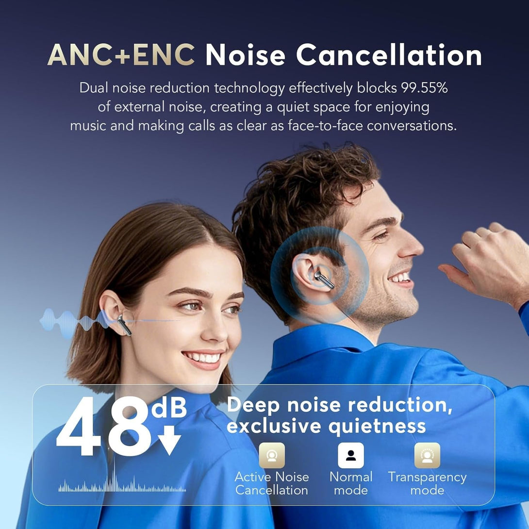 EUQQ Wireless Earbuds Bluetooth 5.4 Earphones in Ear with Dual Noise Cancelling Mic, Transparency Mode Ear Buds Deep Bass Stereo Sound, 36H Playtime LED Display Wireless Headphones IP7 Waterproof