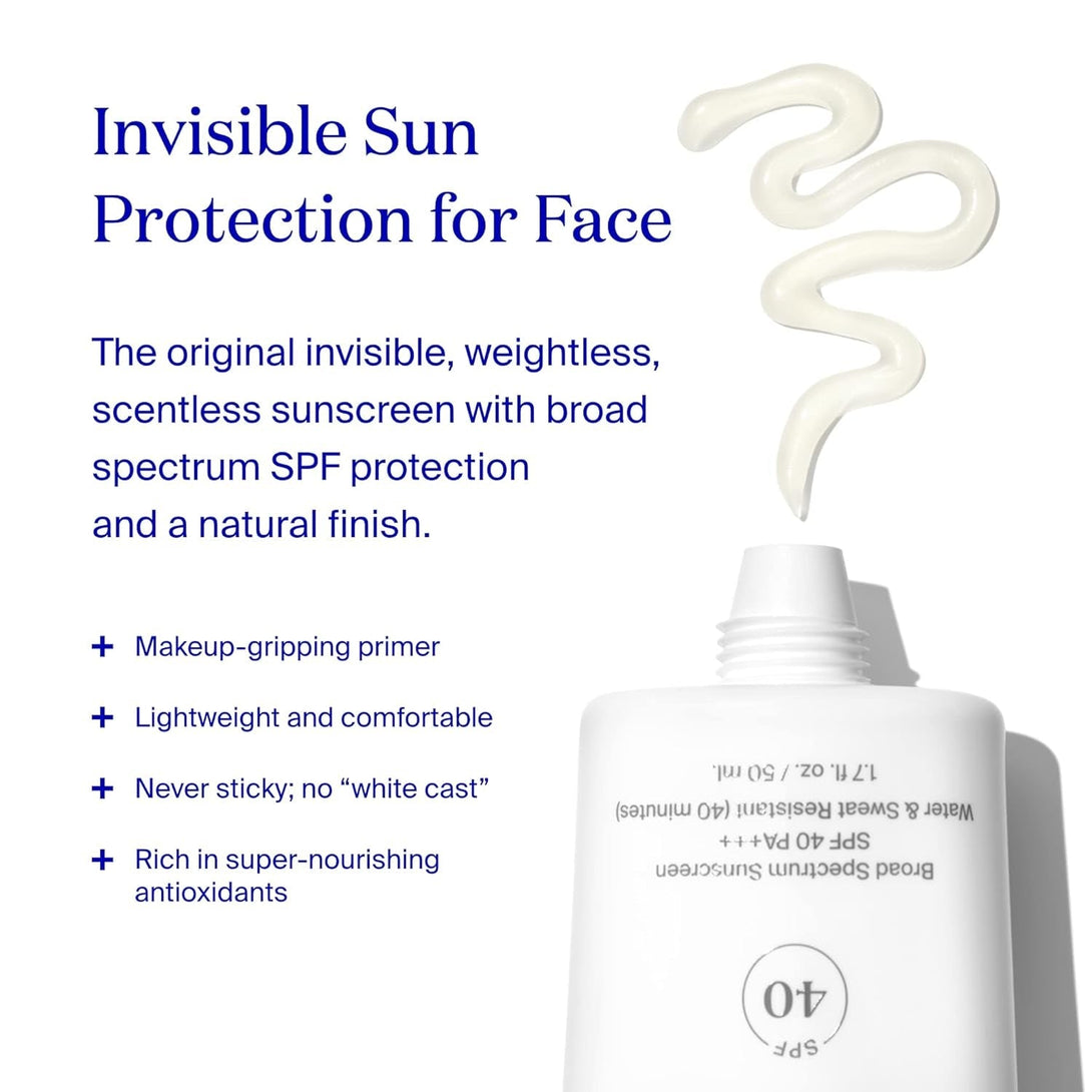 Supergoop! Unseen Sunscreen - SPF 40 - Invisible, Broad Spectrum Face Sunscreen + Makeup-Gripping Primer - Weightless, Scentless, Oil Free - for All Skin Types & Skin Tones - 0.5 Fl Oz
