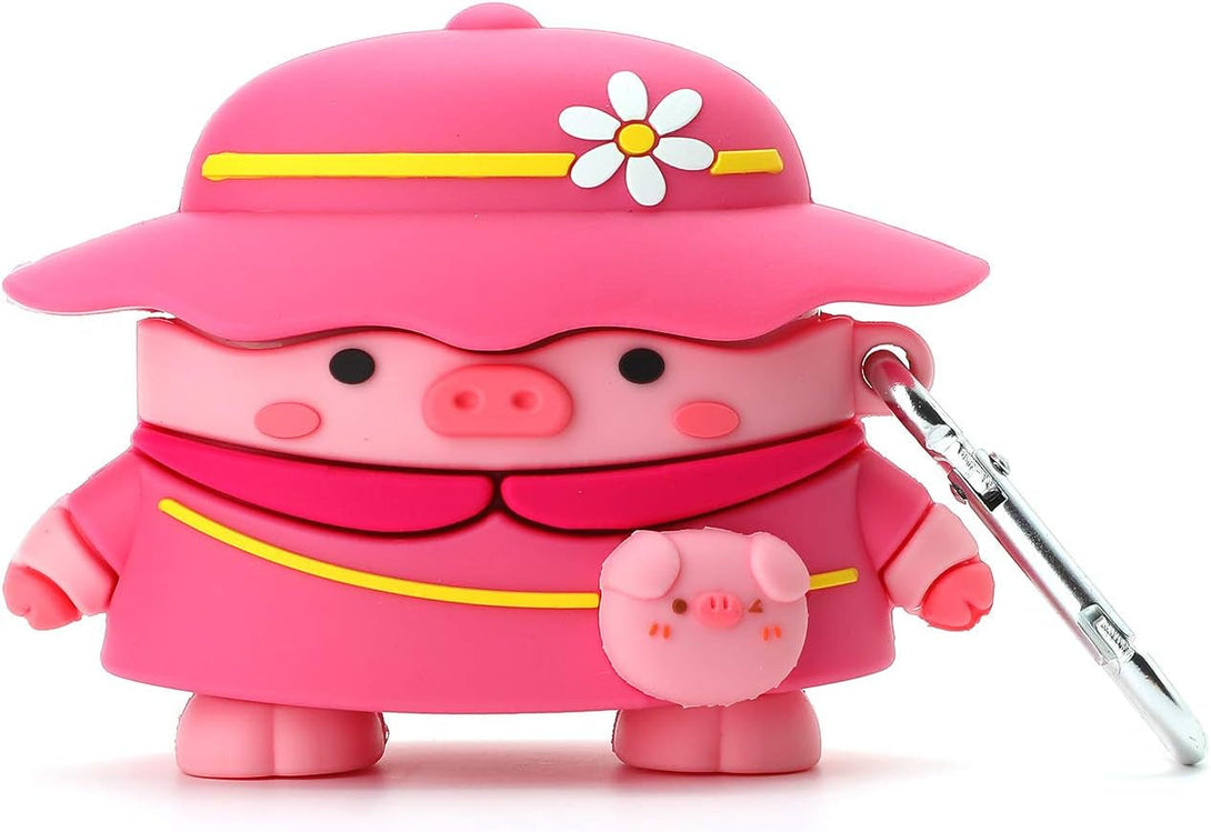 3D Cute Chic Cartoon Kids Teens Boys Girls Women Lovely Stylish Cross Body Bag Piglet Shape with Three Hats Soft Case for Airpod Pro 2019/Airpod Pro 2 Gen 2022(Pink Piglet)