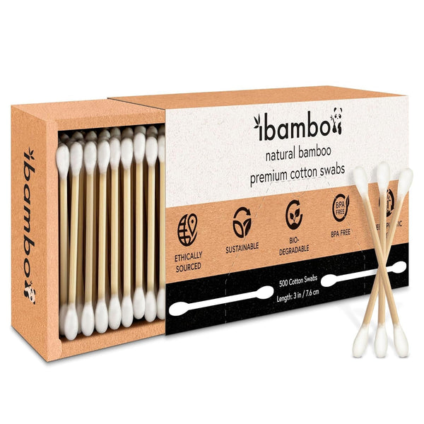 100% Bamboo Ear Swabs Cotton (500-Pack) | Biodegradable Double Tipped Bamboo Ear Cleaner | Eco Friendly Beauty & Personal Care | FSC Certified & Hypoallergenic | Suitable for All Ages & Pets