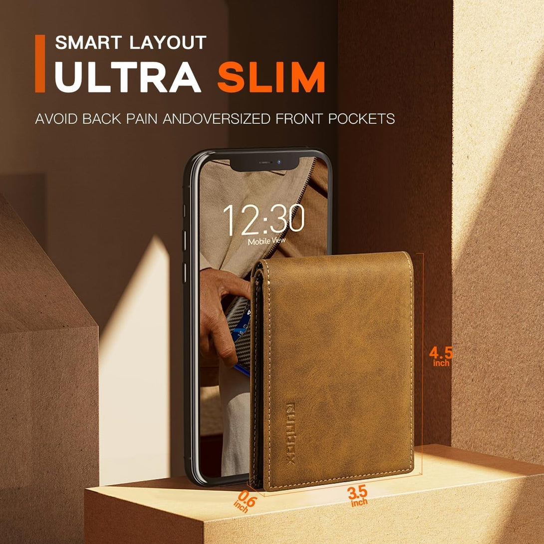 RUNBOX Wallet for Men,Mens Wallet,Slim Leather Bifold,Rfid Blocking 8 Slots Gift Box