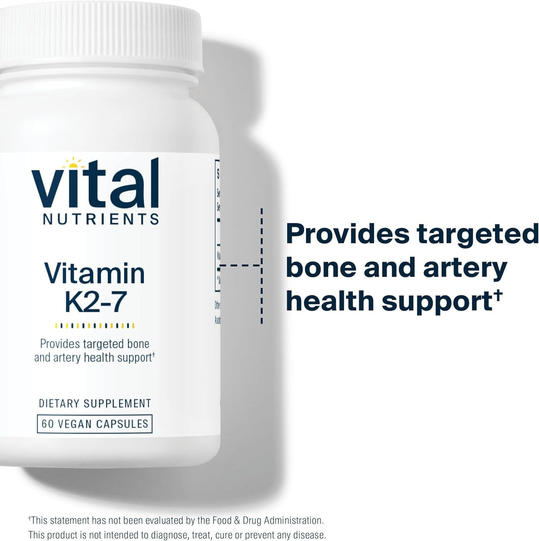 Vital Nutrients Vitamin K2-7 | Promotes Cardiovascular, Heart, Bone Health* | Vitamin K2 + MK7 | Vegan Vitamin K Supplement | Gluten, Dairy, Soy Free | Non-Gmo | 60 Capsules