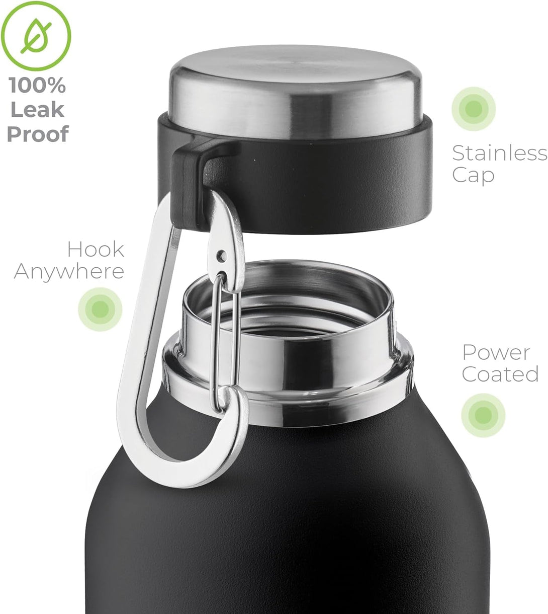 Sipx™ Triple-Insulated Stainless Steel Water Bottle - 20Oz. with Cover Lid, Bpa-Free Reusable Insulated Water Bottle Keeps Cold for 24 Hours, (Black)