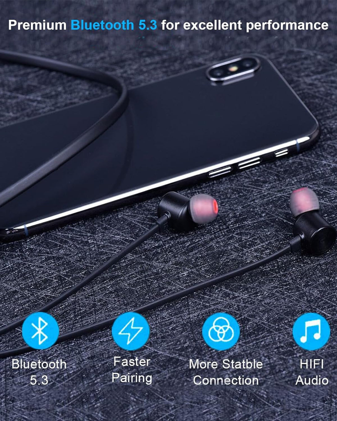 NANAMI Earbuds, Update Bluetooth Wireless Headphones, IPX7 Waterproof, In-Ear Earphones with Mic, Magnetic Neckband, Hifi Stereo Deep Bass Noise Cancellation Headsets,18 Hours Playtime for Gym,Sports