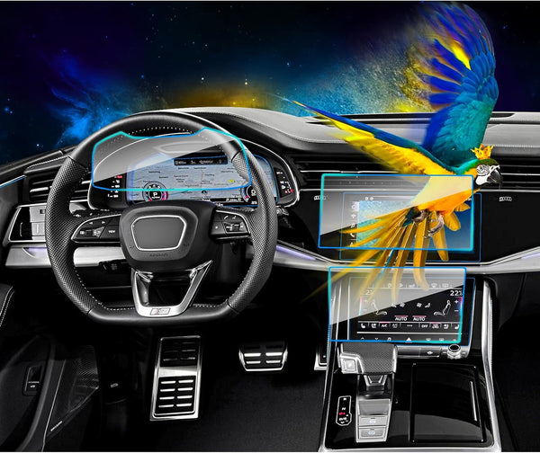 3Pcs 2024 2025 2023-2020 Audi Q7 / Q8 10.1-Inch Screen Protector Navigation a Smaller 8.6-Incher Located Below,Dashbord Tempered Glass Protective Film