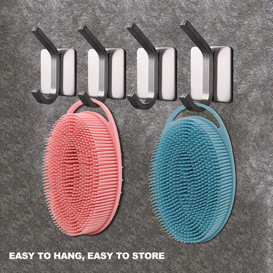 2 Pack Silicone Body Scrubber, Loofah Double-Sided Body Brush,Shower Scrubber and Scalp Massager Shampoo Brush for Sensitive Kids Women Men All Kinds of Skin (Pink & Blue)