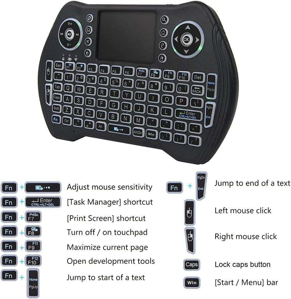 BL Mini Wireless Keyboard Remote Control with Touchpad Mouse Combo, Backlit 2.4Ghz Mini Keyboard Wireless USB Dongle Rechargeable Li-Ion Battery for Android TV Box Smart TV PC PS3 Windows Macos X-Box
