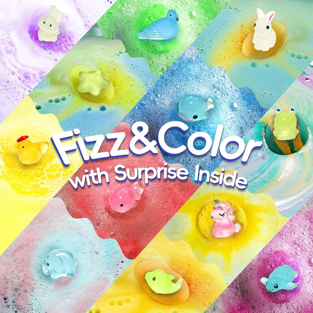 Easter Bath Bombs for Kids with Toys inside - Perfect Basket Stuffers, 12Pcs Kids Bath Bombs with Glow-In-The-Dark Surprise Inside, Handmade Bubble Bath Fizz Balls, Gentle and Kids Safe for Girls Boys