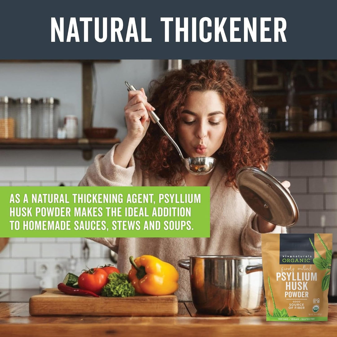 Viva Naturals Organic Psyllium Husk Powder, 24 Oz - Finely Ground, Unflavored Plant Based Superfood - Good Source of Fiber for Gluten-Free Baking, Juices & Smoothies - Certified Vegan, Keto and Paleo