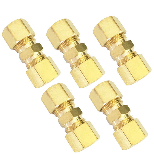 1/8" Compression Union Brass Tube Fitting, 1/8" OD X 1/8" OD, 5Pcs