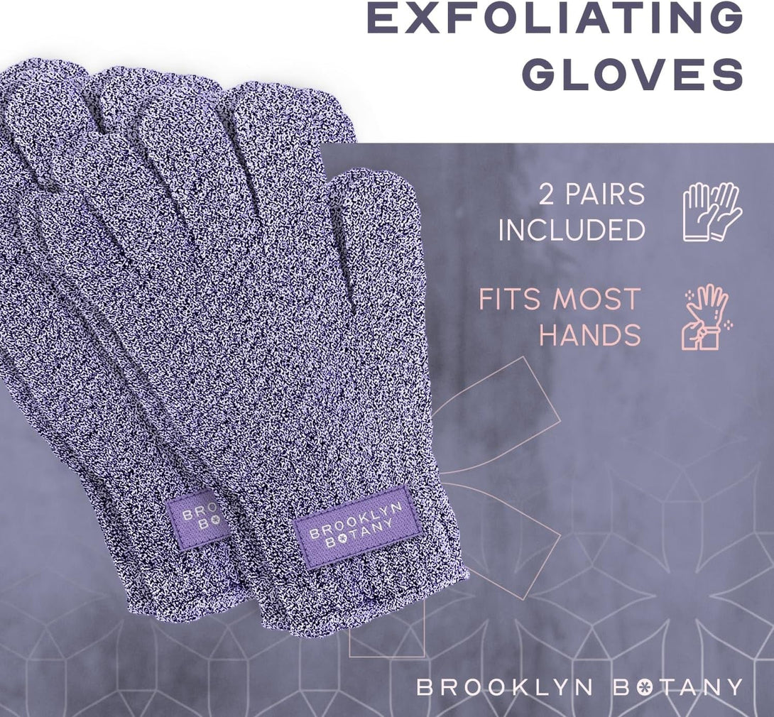 Brooklyn Botany Exfoliating Gloves for Bath and Shower – Heavy Duty Exfoliating Body Scrubber for Massage and Dead Skin Remover for Body – 2 Pairs