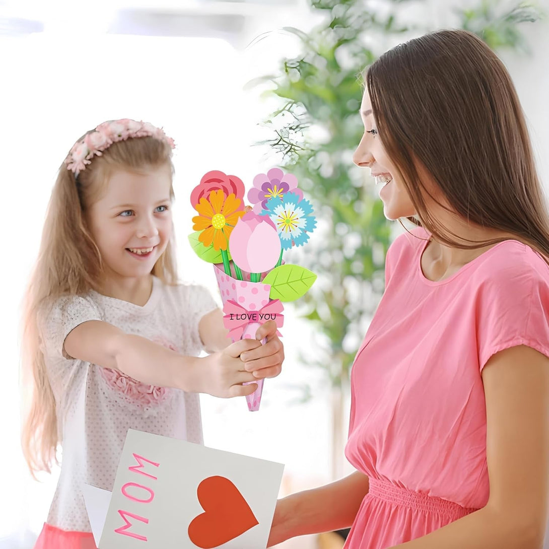 24 Pcs Flower Bouquet Craft Kit Make Your Own Flower Bouquets DIY Mother'S Day Gift Floral Bouquet School Classroom Home Fun Activities with Straw and Floral Paper for Teacher Appreciation Week Gifts