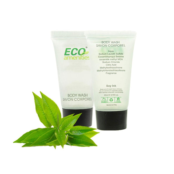 ECO Amenities Travel Size Body Wash Bulk - Hotel Supplies for Guests - Great for Vacation Rental and Airbnb Toiletries - Body Wash for Men & Women - Green Tea Scent - 72 Pack, 0.75 Fl Oz (22Ml) Tubes