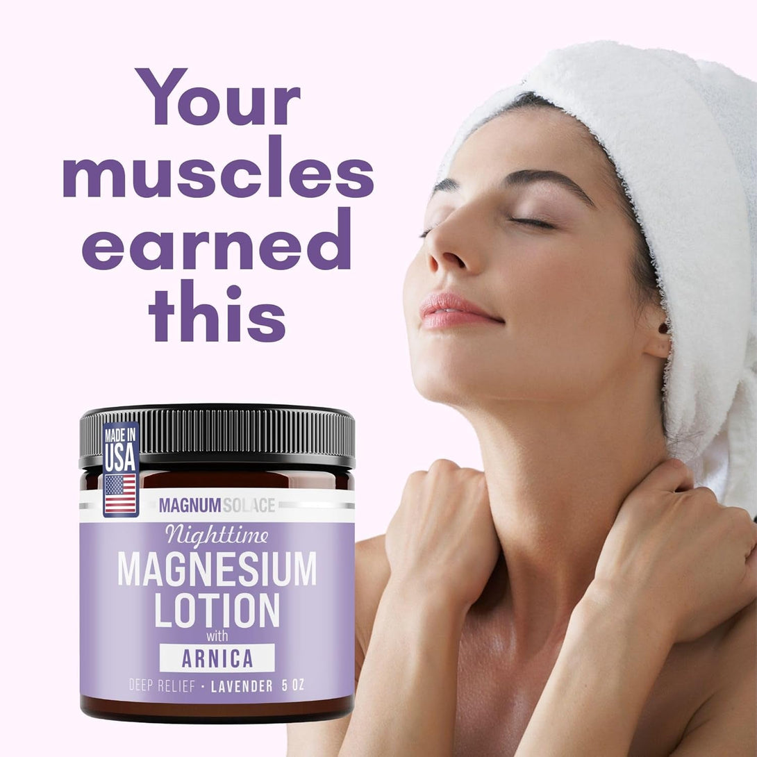 Nighttime Magnesium Lotion with Arnica – Soothing Relief & Relaxation, Highly Concentrated Magnesium for Muscles & Joints – Apply to Legs or Feet before Bed – Skin-Friendly