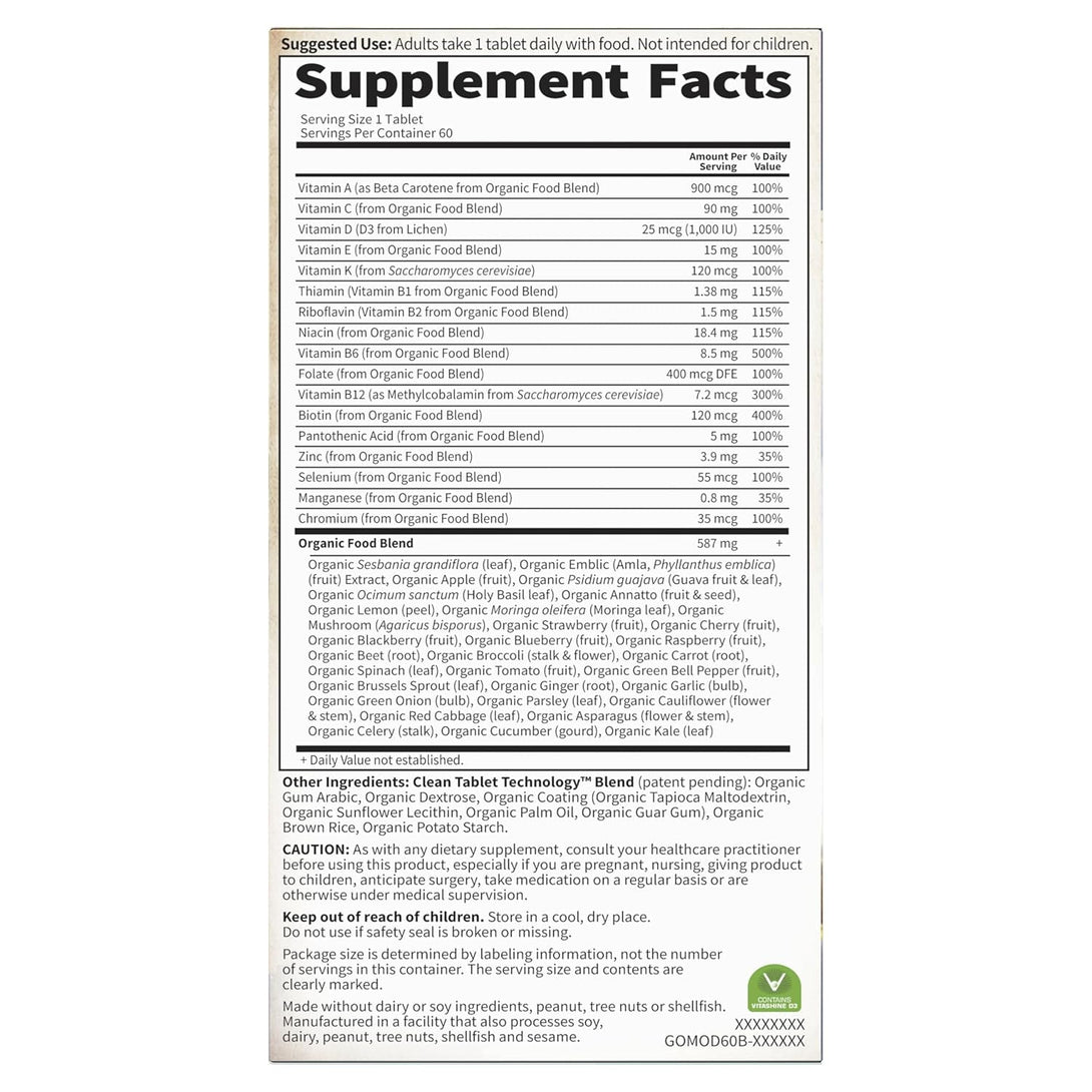 Garden of Life Organics Men'S Once Daily Whole Food Multivitamin - 60 Tablets, Vegan Mens Multi for Health & Well-Being, Organic Mens Vitamins & Minerals, Vitamin C, Zinc