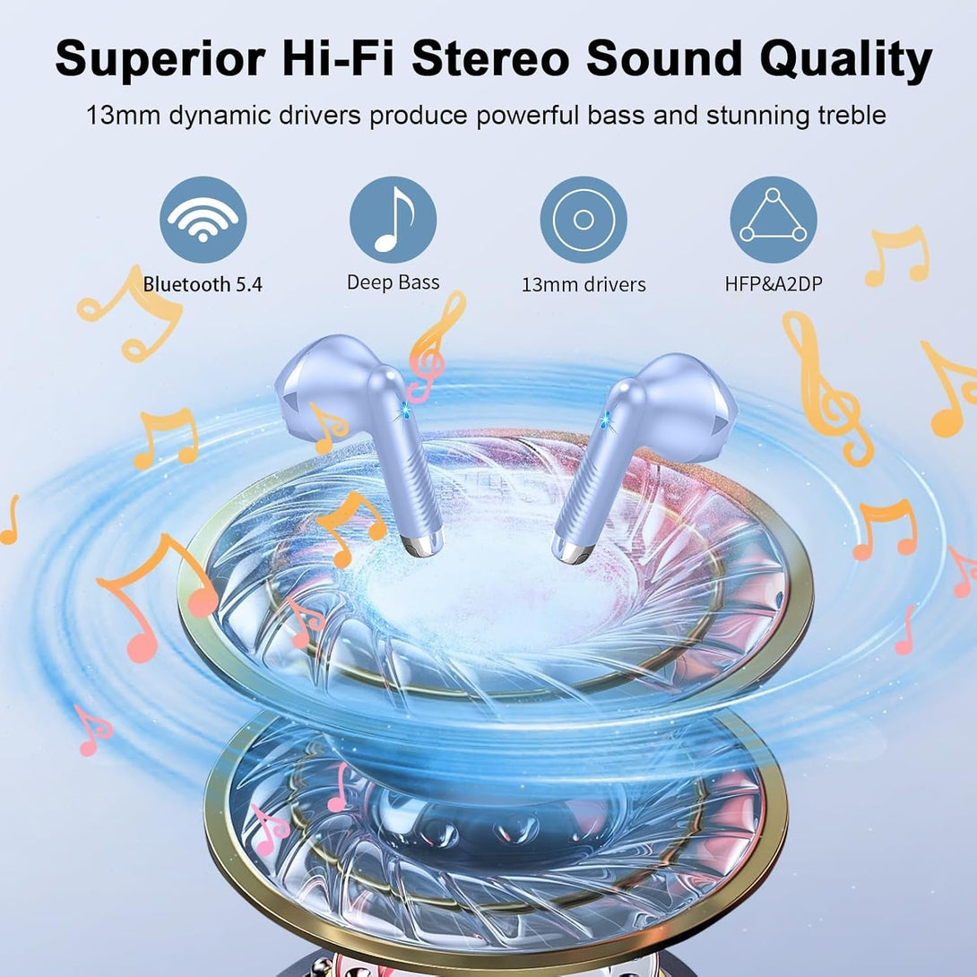 Wireless Earbuds, Bluetooth Headphones V5.4 Stereo Bass Ear Buds with ENC Noise Cancelling Mics,56H Bluetooth Earbuds with LED Display Charging Case, IP7 Waterproof Earphones for Android Ios