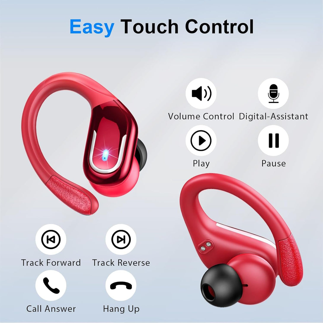 Wireless Earbud, 75Hrs Bluetooth 5.4 Headphones IP7 Waterproof for Sport, Running Wireless Earphones with ENC Noise Canceling Mics, Deep Bass over Ear Bud with Earhooks for Android, Ios, Workout, Gym