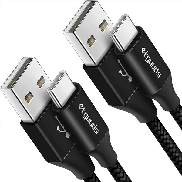 Etguuds USB to USB C Cable 2Ft, 2-Pack USB a to Type C Charger Cord Fast Charging for Samsung Galaxy A15 A25 A35 A55 A54, S24 S23 S22 S21 S20 S10 S10E, Note 20 10, Moto G, for Iphone 16 15, Black