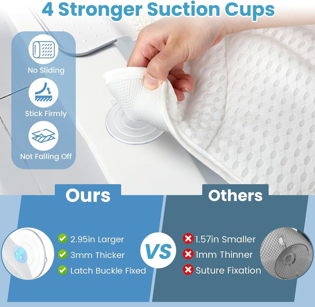 Bath Pillows for Tub, Bath Pillow Luxury Bathtub Pillow for Head and Neck Support, Soft 4D Air Mesh Bath Tub Pillow with Non Slip Suction Cups, Laundry Bag, Spa Gifts Bathtub Accessories for Women Men