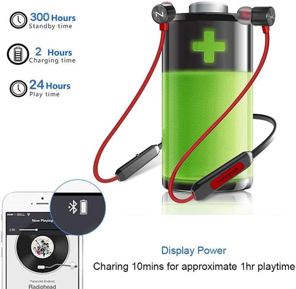 NANAMI Bluetooth Headphones Wireless Earbuds Sports Magnetic Neckband Wireless Headsets, Hifi Stereo Deep Bass Bluetooth 5.0 Earphones IPX7 Waterproof with Mic for Gym Workout Running 15H Playtime