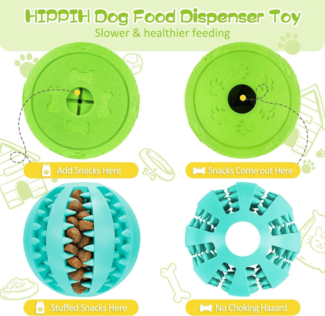 HIPPIH Dog Puzzle Toy 2 Pack, Interactive Dog Toys for Treat Dispensing, Durable Puppy Toys for Teething, Dog Treat Ball for Teeth/Slow Feeder/Iq Training/Playing, Blue-2.75‘’, Green-3.14‘’