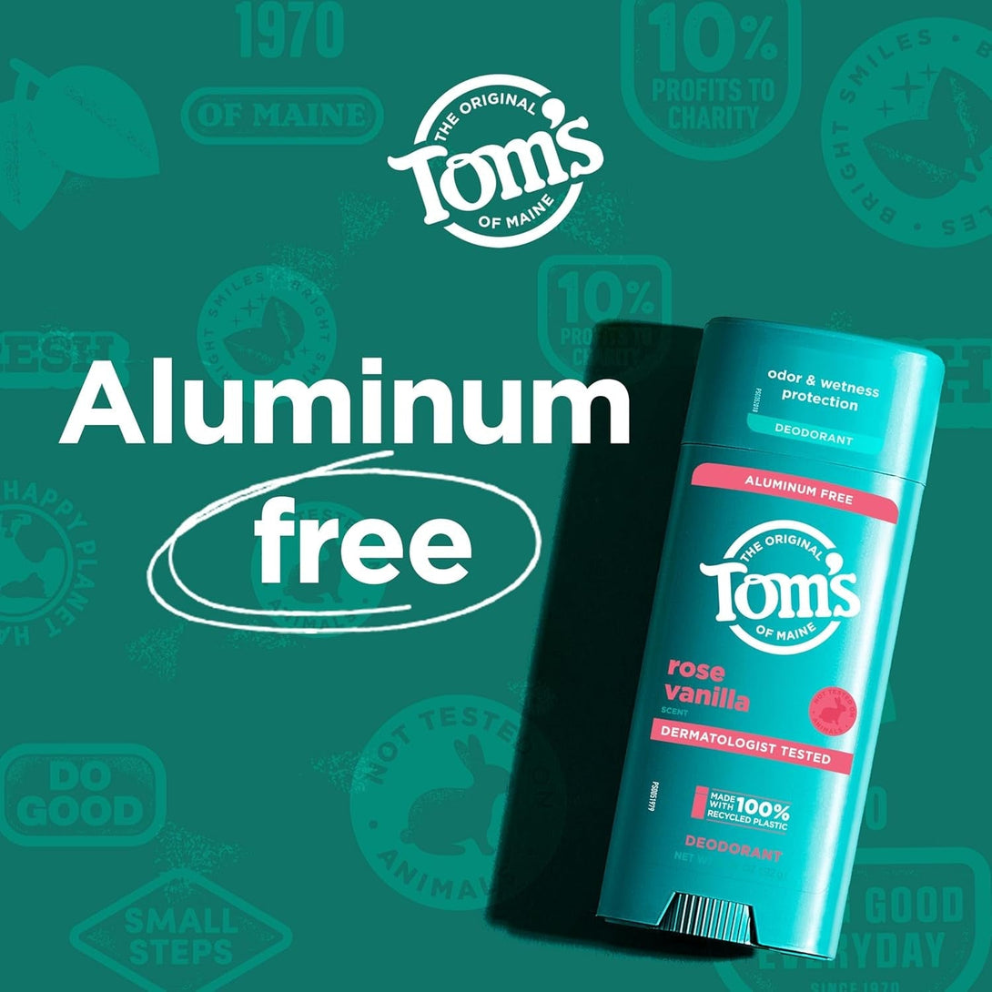 Tom’S of Maine Rose Vanilla Aluminum Free Natural Deodorant for Women & Men | Goes on Clear | Odor & Wetness Protection | Naturally Derived and Moisture-Locking Ingredients | 3.25 Oz