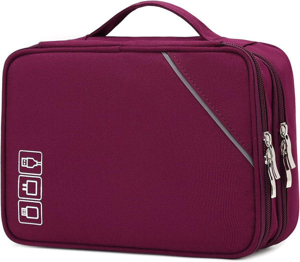 Lanola Electronic Organizer Travel Double Layer Cable Organizer Bag,Accessory Bag for Hard Drives,Cables,Usb,Sd Card,Memory Cards,Flash Drive,Etc. - Red