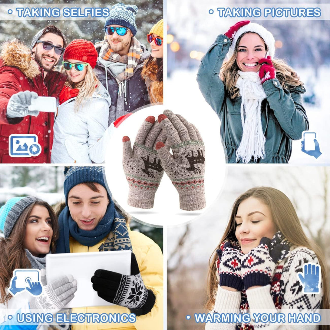 HÖTER Winter Touch Screen Gloves Snow Flower Printing Keep Warm for Women and Men