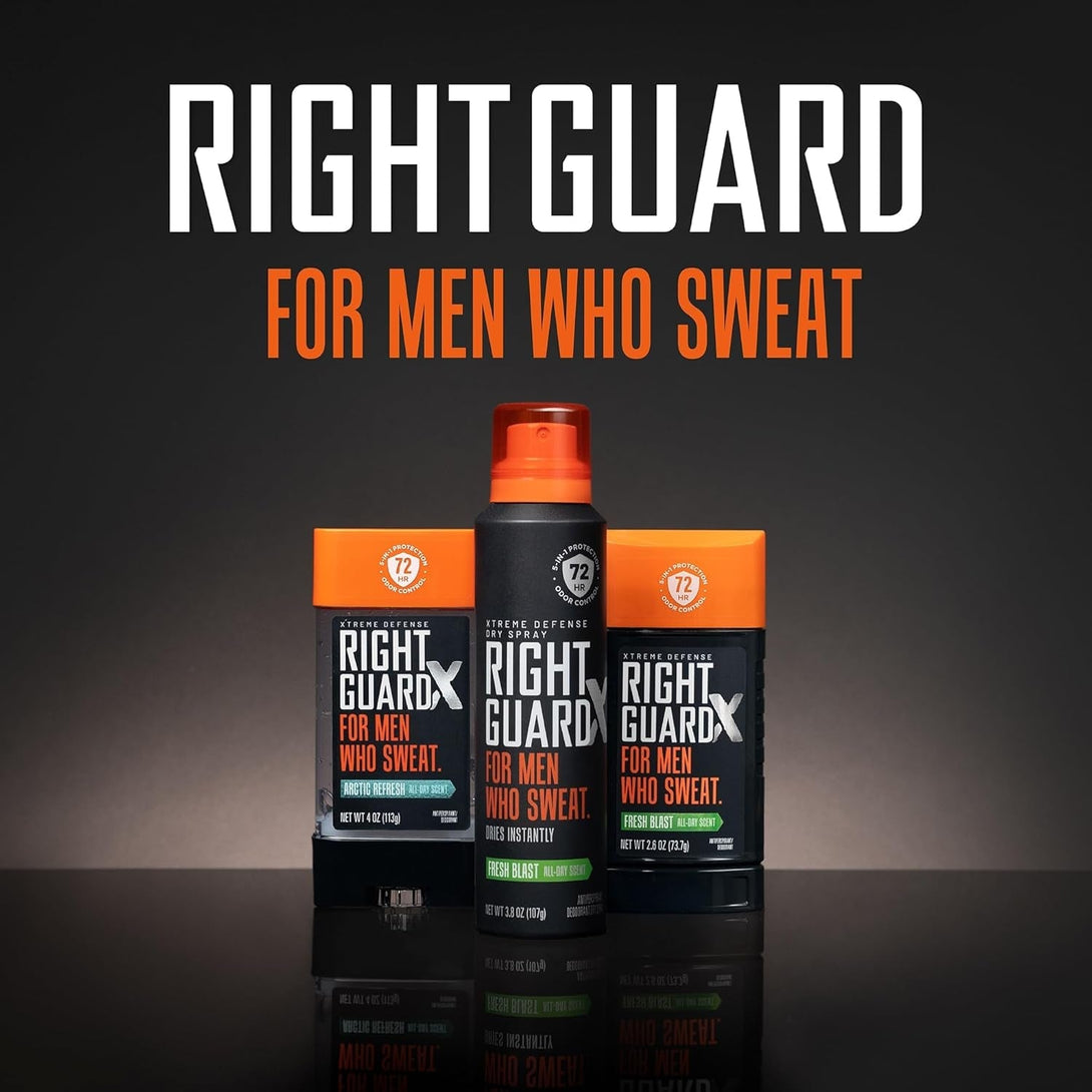 Right Guard Xtreme Defense Antiperspirant & Deodorant Spray | 5-In-1 Protection Dry Spray Deodorant for Men | Blocks Sweat 2X Longer | 72-Hour Odor Control | Fresh Blast Scent, 3.8 Oz. (3 Count)