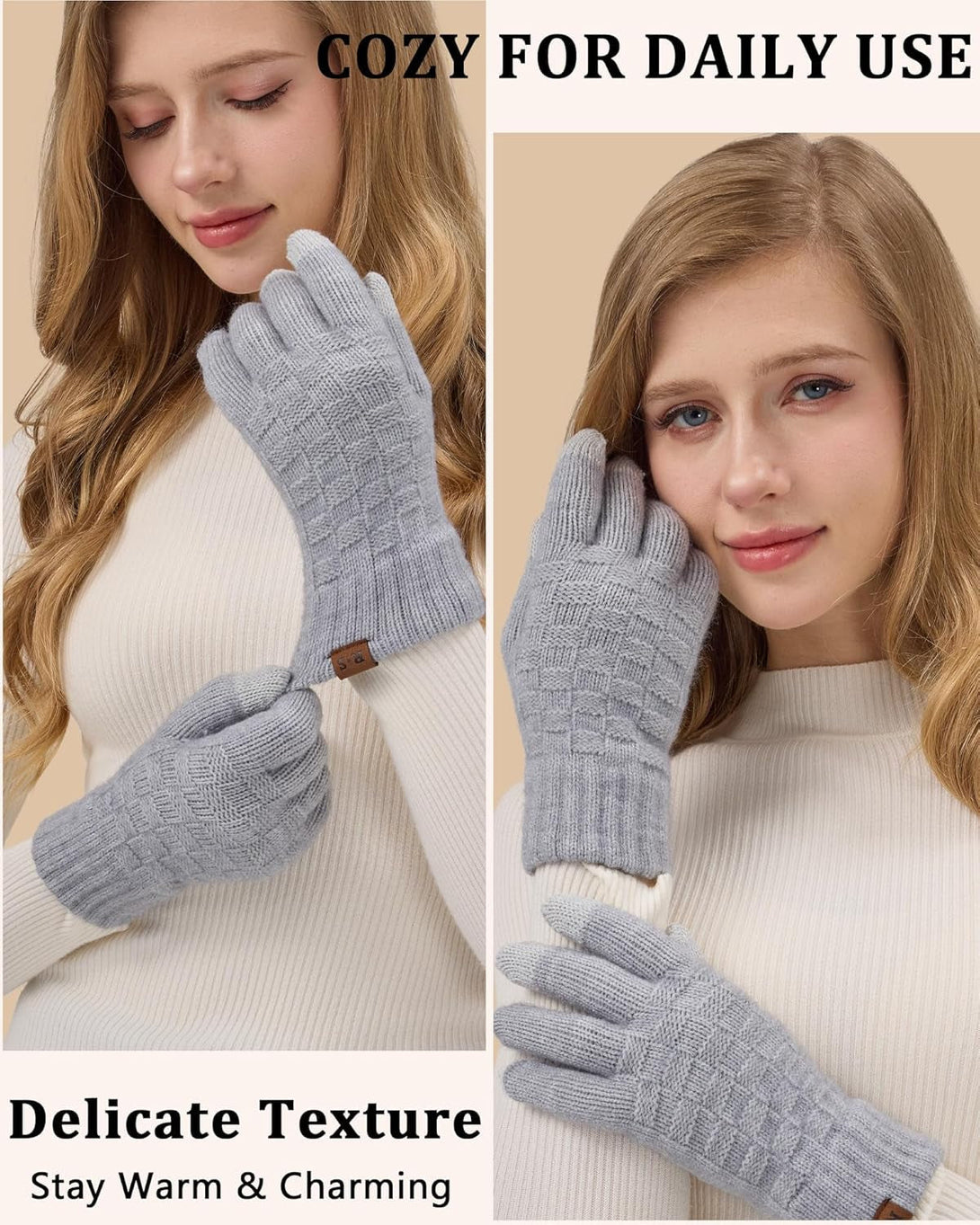 REACH STAR Winter Gloves for Women-Upgraded Touch Screen Elastic Thermal Knit Lining Warm Gloves for Cold Weather