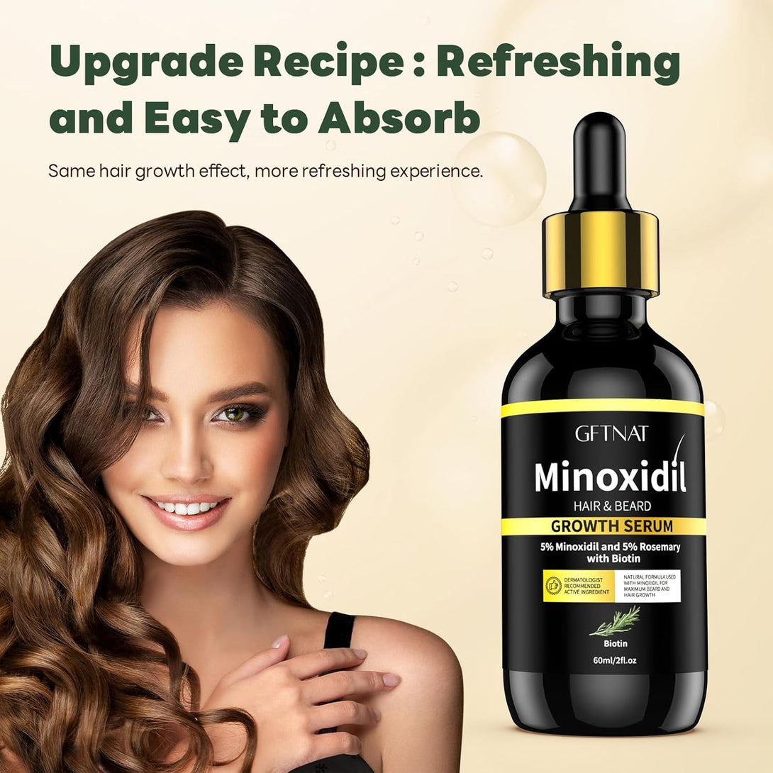 5% Minoxidil with Rosemary for Men and Women Hair Growth,Beard Growth Kit,Scalp Serum for Thicker Fuller Hair(2 X 2 Fl Oz)1