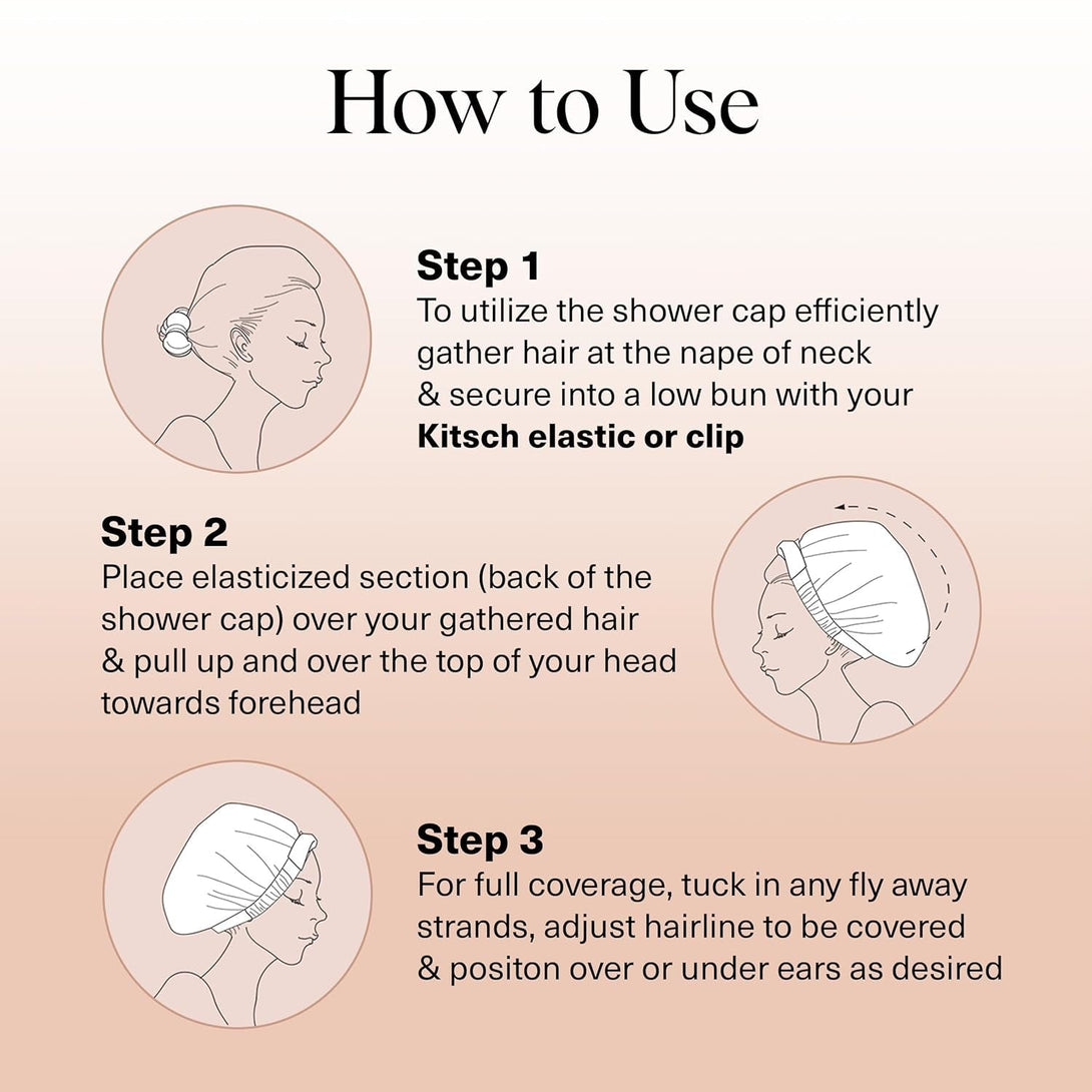 Kitsch Luxury Shower Caps for Women Reusable Waterproof - Flexi Satin Lined, Large Shower Cap for Men, Non-Slip, Quick-Dry, Adjustable, Stylish Hair Cap for Long & Short Hair - Terracotta Checker