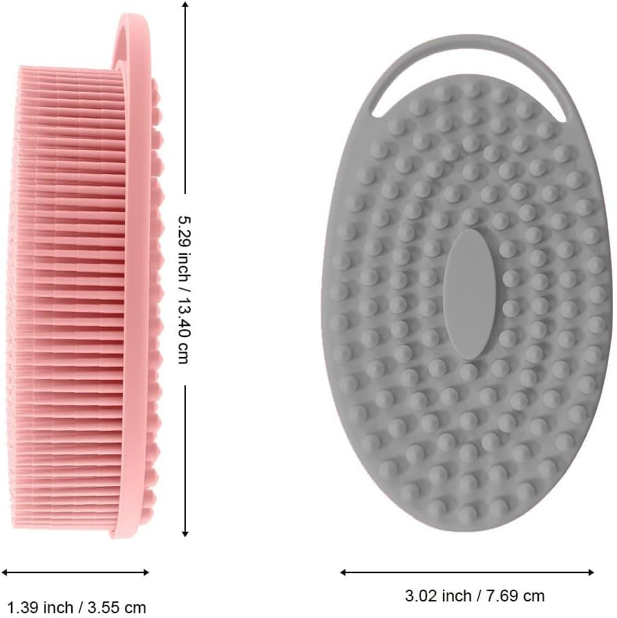 Silicone Body Scrubber, Exfoliating Silicone Loofah, Soft Silicone Body Shower, 2 in 1 Bath and Shampoo Brush, Body Scrubber Shower Cleaning for Sensitive Skin, Lather Well 2 PCS Grey and Pink