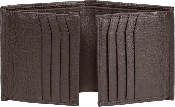 Bullz Genuine Nappa Cow Leather Thick Dual Credit Card ID Flap Quad Fold Large Bifold Mens Wallet Passcase RFID