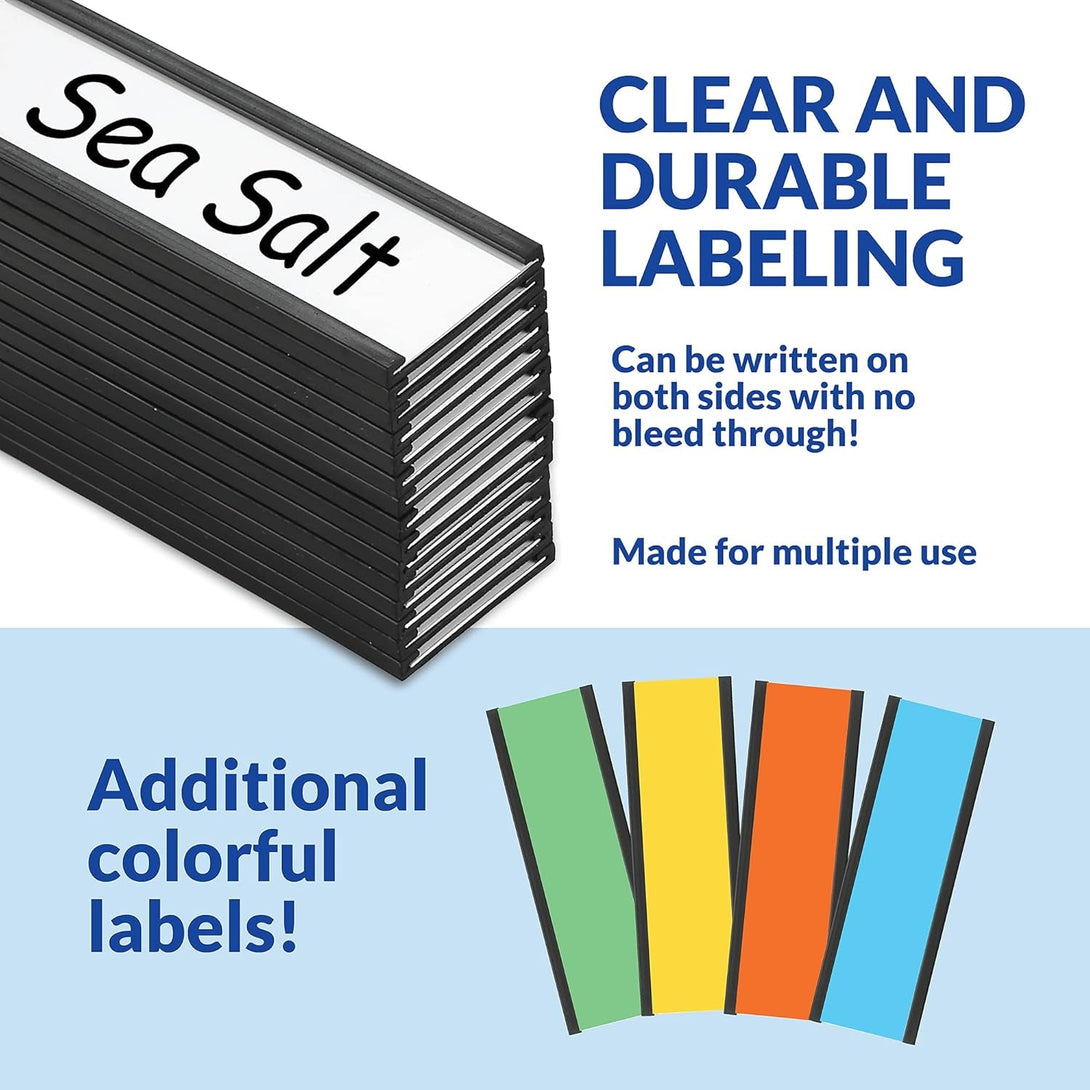 50 Pack "C" Channel Magnetic Label Holders 1X3 with 100 White Card Inserts, 50 Clear Plastic Protectors and Bonus 20 Colorful Cardstock Inserts in Blue, Green, Yellow and Red - Double-Sided Cards