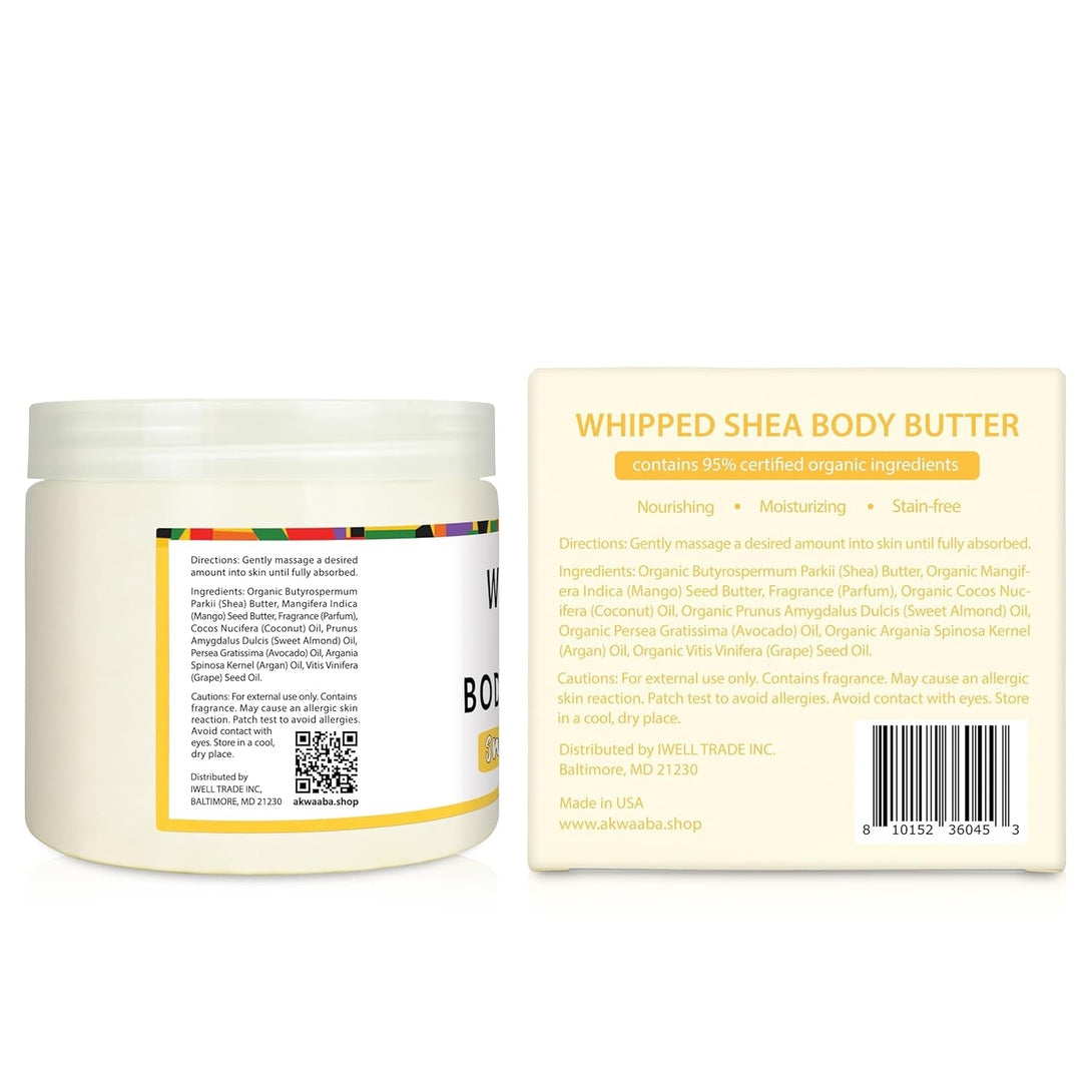 AKWAABA New Whipped Shea Body Butter (Sweet Mango) - Moisturizes, Glows & Softens Skin | Natural Raw Shea Butter | for Dry Skin | 12 Oz / 340 G