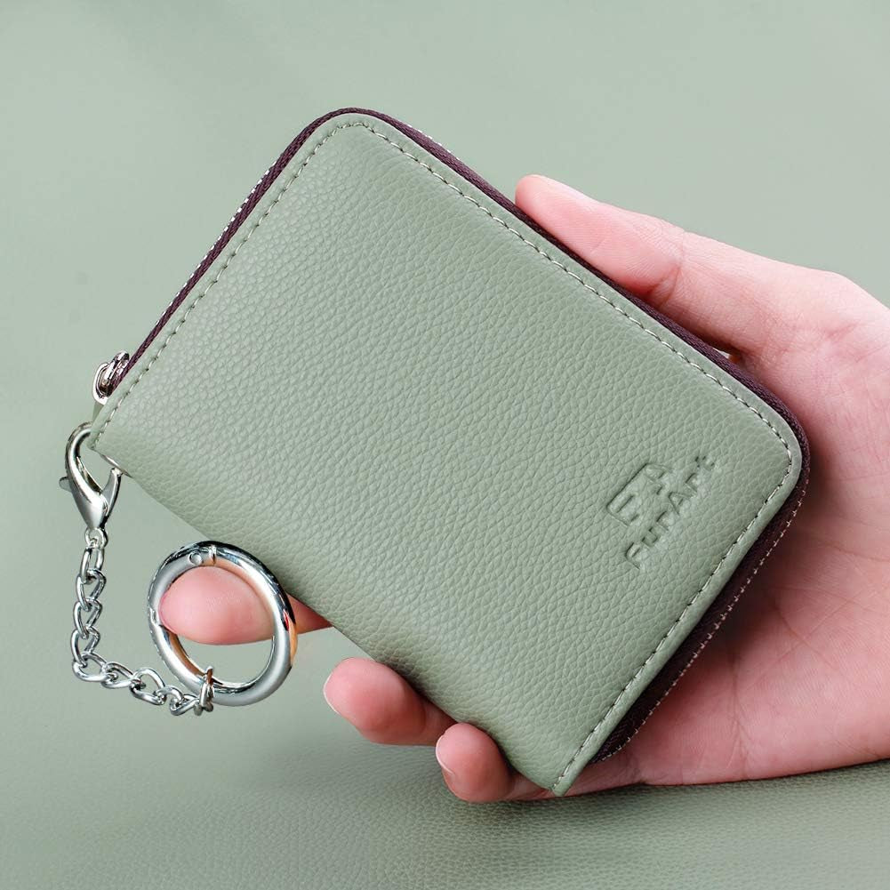 Furart Credit Card Wallet, Zipper Business Card Holder for Women, RFID Blocking, Keychain Wallet, Compact Size