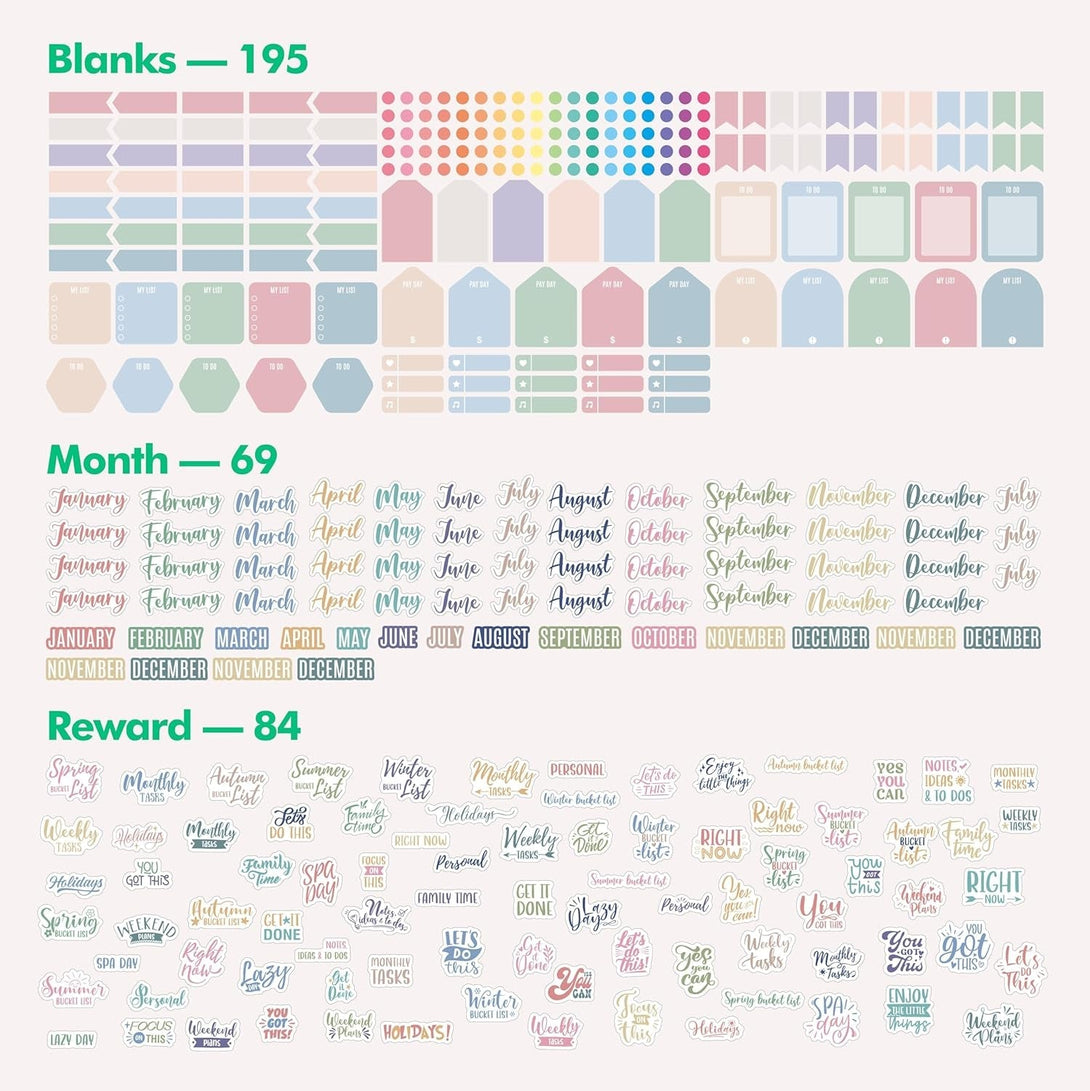 2931 Planner Stickers, Color Coordinating Monthly Functional Stickers Daily Calendar Stickers Aesthetic Note to Do Blank Stickers for Scrapbooks, Planner, Budget, Work, DIY Activity, Diary, Journal