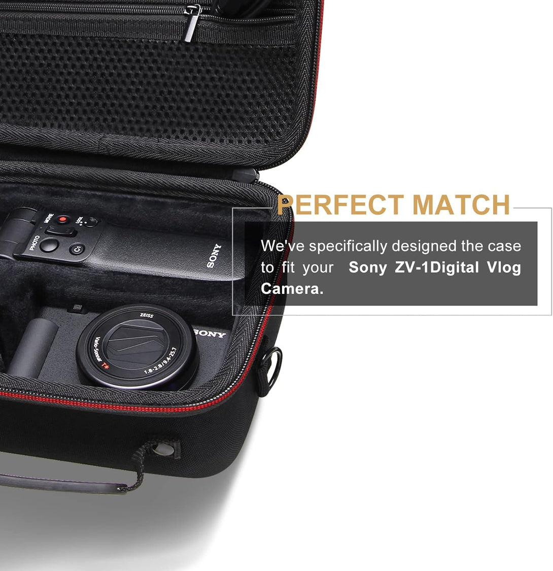 LTGEM Camera Case Compatible with Sony ZV-1F / ZV-1 / ZV-1 II Vlog Digital Camera, Tripod, Microphone and Vlogger Accessory Kit with Shoulder Strap, Black