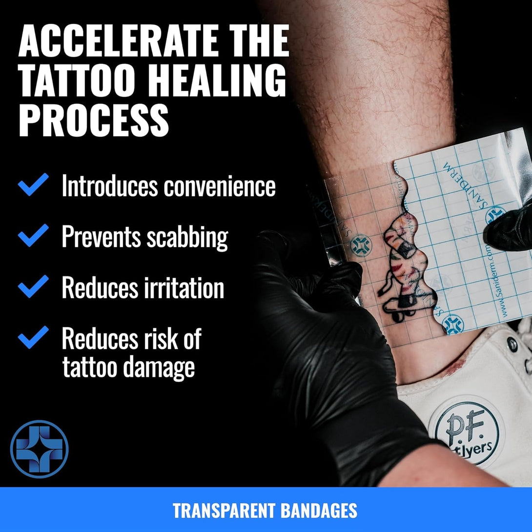 Saniderm Original Tattoo Aftercare Bandage (Personal Roll, 10.2 in X 2 Yd) – Convenient, Faster Tattoo Healing and Protection – Sterile, Waterproof, and Latex-Free Tattoo Aftercare Wrap – Gloss Finish