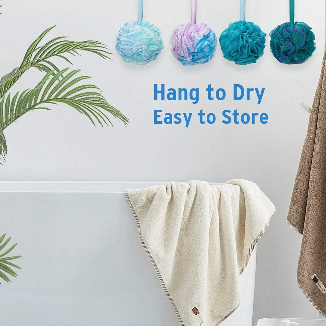 Bath Shower Loofah Sponge 60G Bath Mesh Pouf Shower Ball Body Scrubber Exfoliating Bath Sponge for Women and Men, Set of 4, Flower