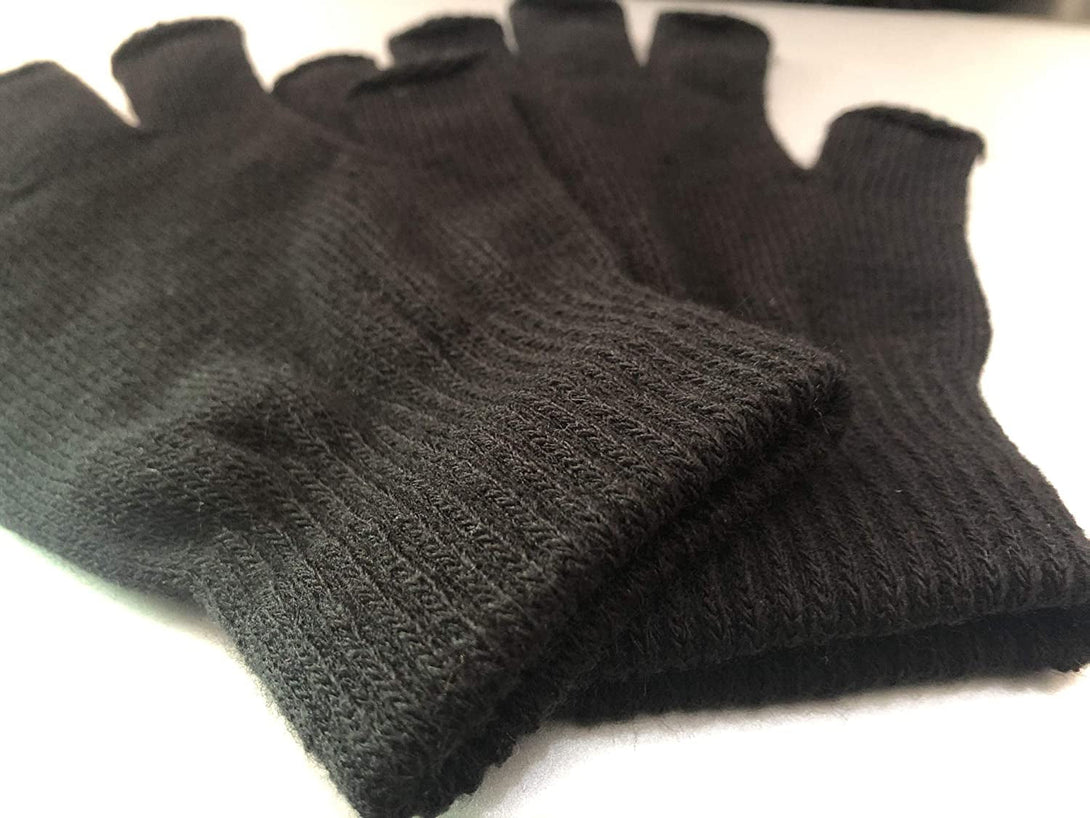 2 Pair Half Finger Gloves Winter Knit Touchscreen Warm Stretchy Mittens Fingerless Gloves in Common Size for Men and Women,Black