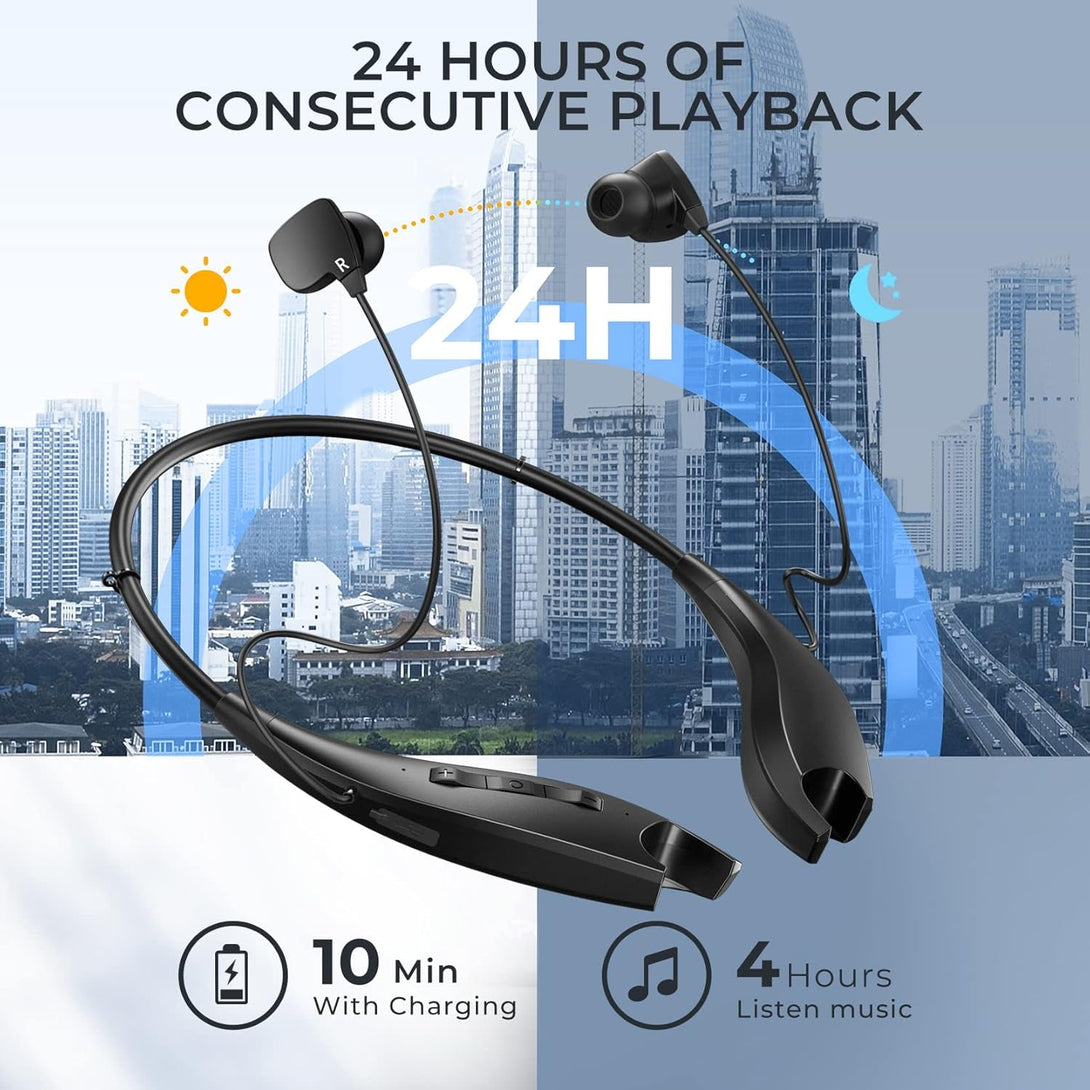 Neckband Bluetooth Headphones, around the Neck Headphones 24H+ Playtime, Bluetooth Headsets with Call Vibration, Shark Jaw Design Wireless Earbuds+Noise Isolation/Built-In Mic/Ipx7 Waterproof