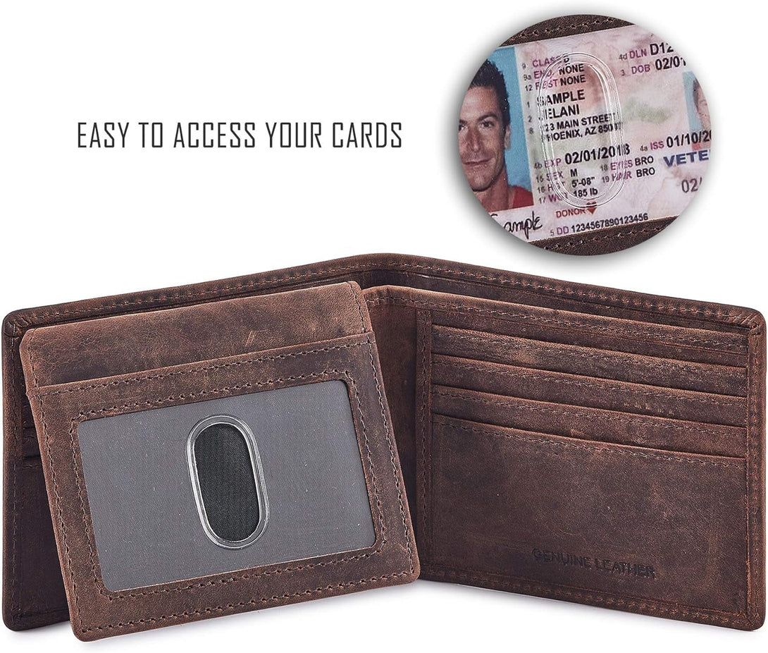 Cochoa Wallet for Men'S RFID Blocking Real Leather Bifold Stylish 2 ID Window in Gift Box